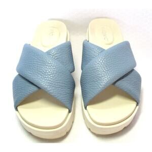 VIONIC Vesta Light Blue Leather Comfort Platform Slip On Sandals Women Sz 6.5